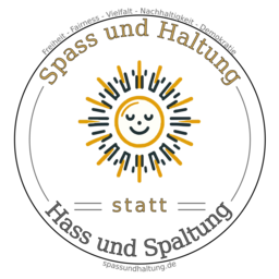 Emblem: Spaß und Haltung statt Hass und Spaltung, mit Sonne